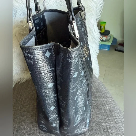 MCM Black Visetos Logo Tote